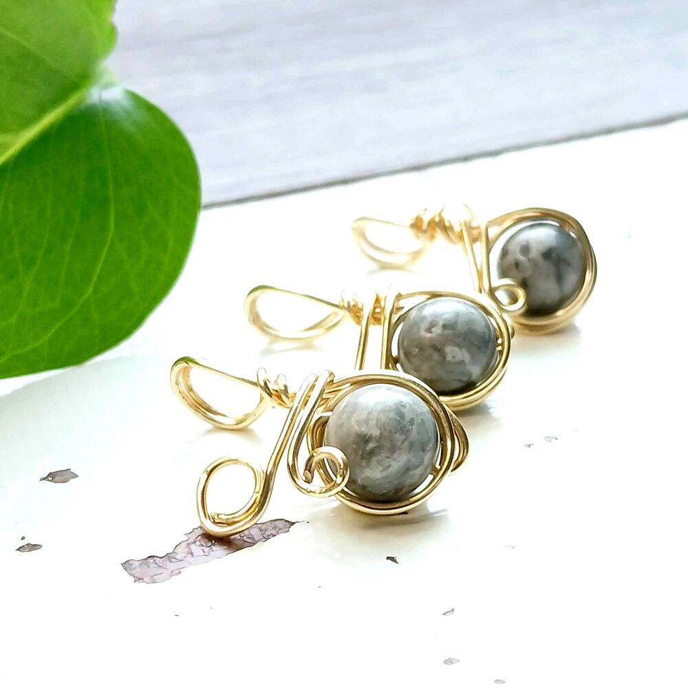 Picasso Jasper Crystal Pendants, Gold Wire Wrapped, 1" 3 Piece